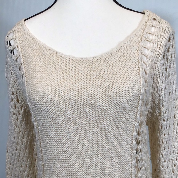 Lucky Brand Womens Crochet Sweater Size S Open Knit Fairy Coquette Ivory Boho - Picture 7 of 12